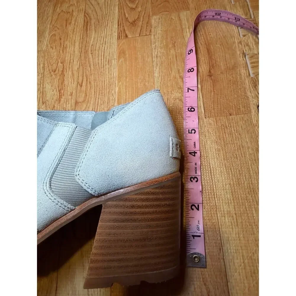 Sorel Gray Suede Peep‎ Toe Ankle Booties Block Heel Side Zip Women’s Size 9